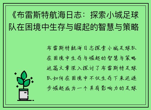 《布雷斯特航海日志：探索小城足球队在困境中生存与崛起的智慧与策略》